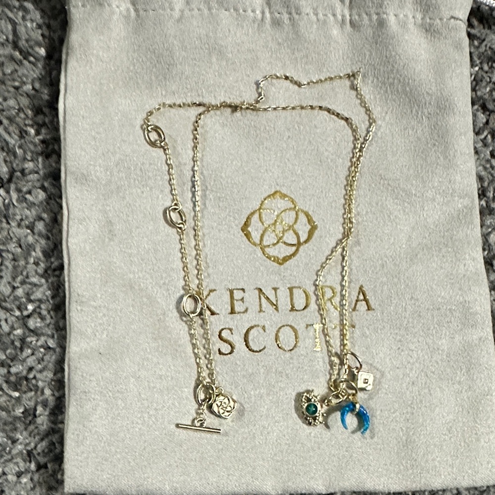 Kendra Scott Gold Charm Necklace with Blue and Teal Accents